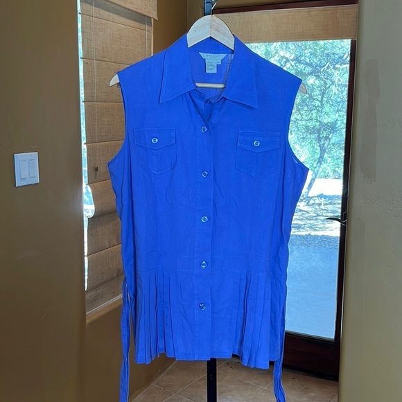 Sandro Lavender Linen Blend Sleeveless Top Pleated Peplum Self Tie Belt Size XL - Picture 1 of 8